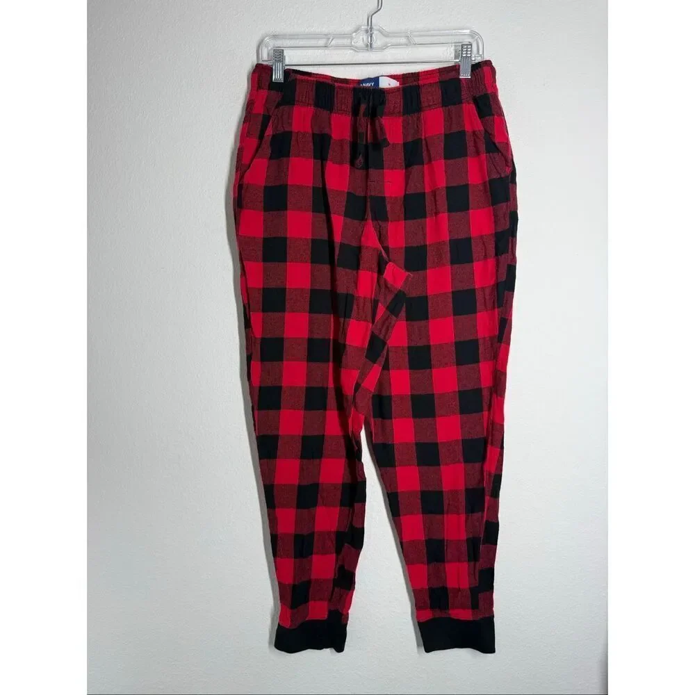 Old Navy Men’s Flannel Jogger Pajama Pants Sleep Lounge Red Black Plaid Sz M